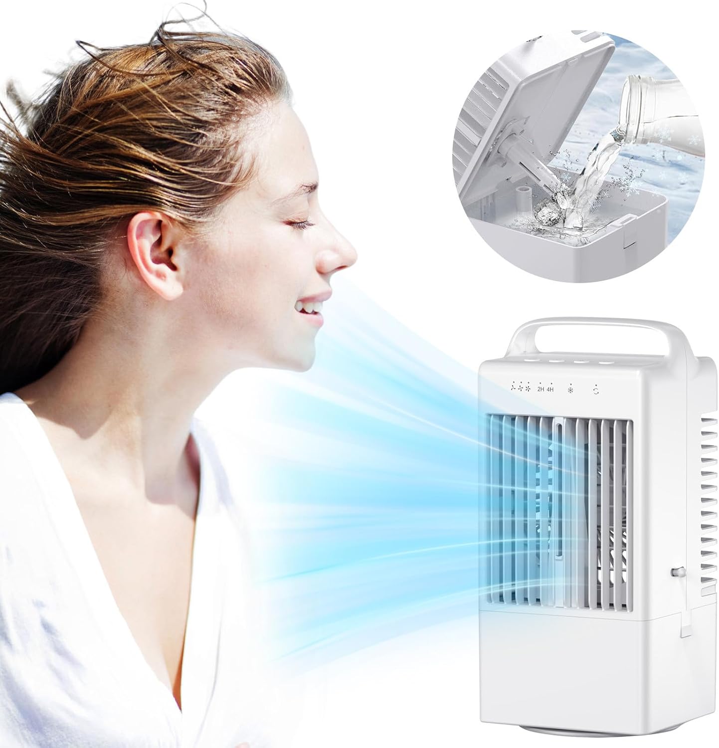 HELLORSO Portable Air Conditioners Oscillating Fan,Desk Mini Air Evaporative Cooler with Upgraded 3 Cool Mist&Speed and Timer, Small AC Desktop Personal Air Conditioner for Office Room (White-1pc)