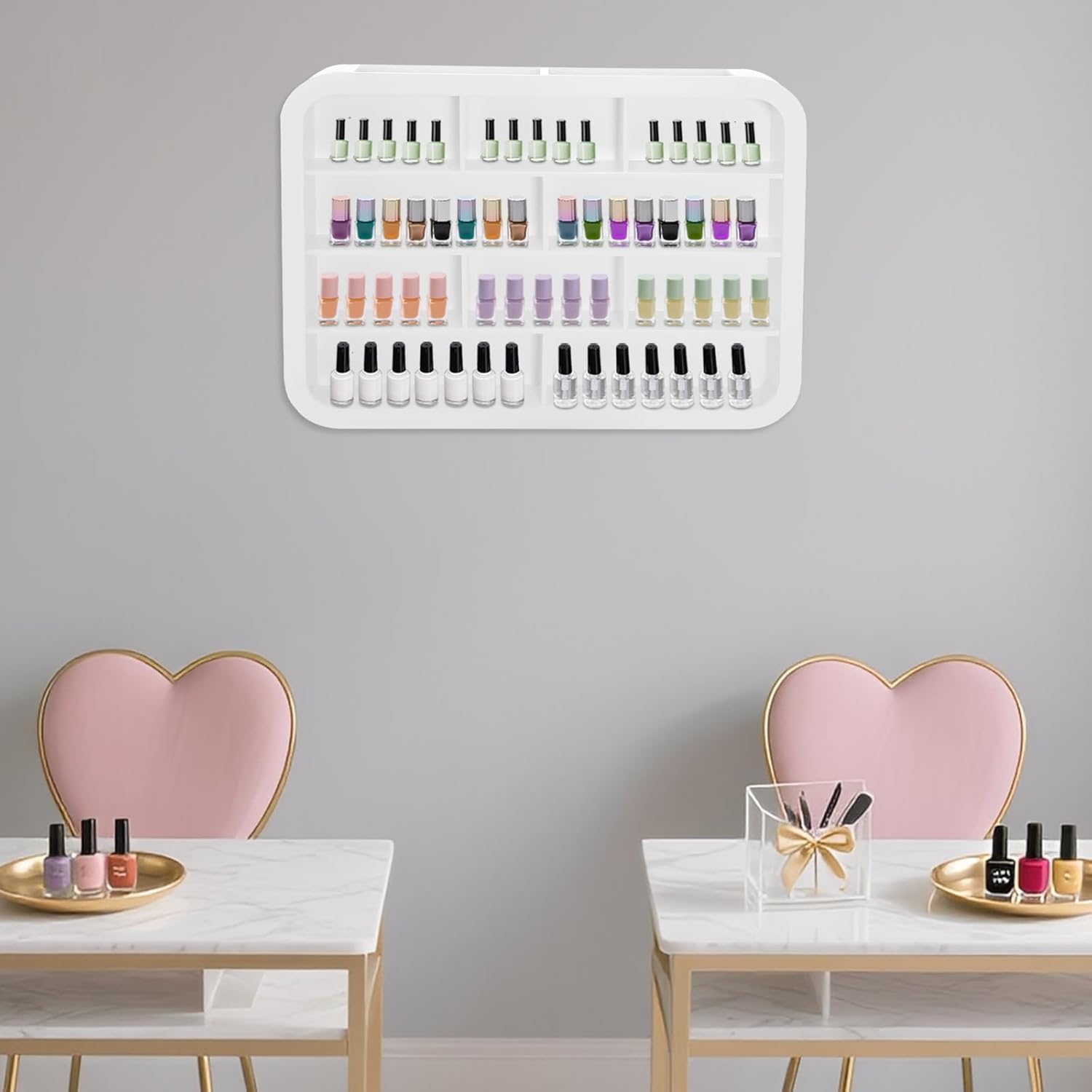 Wall Mount Beauty Nail Polish Display Rack, 4-Tier Beauty Hanging Salon Display Rack for Home, 31.5x23.62 in White Figure Ornament Nail Storage Systems for Spa Home Beauty Studios (80CM)