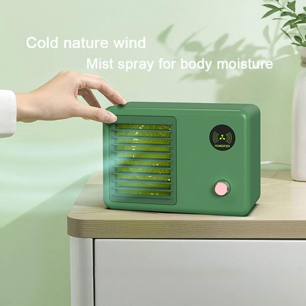 Portable Air Conditioner with 3 Speeds, 480ML Evaporative Air Cooler & 7 Colors Light, Room Camping Car Office (Color : Green)