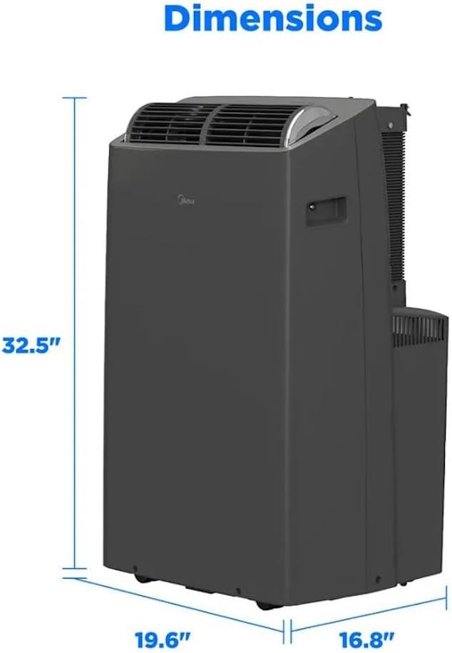 Midea DUO 10,000 BTU SACC Smart Inverter Portable Air Conditioner, Portable 4-wheel design, 42 dB, DUO hose design - Grey MAP12S1TGR-S (Renewed)