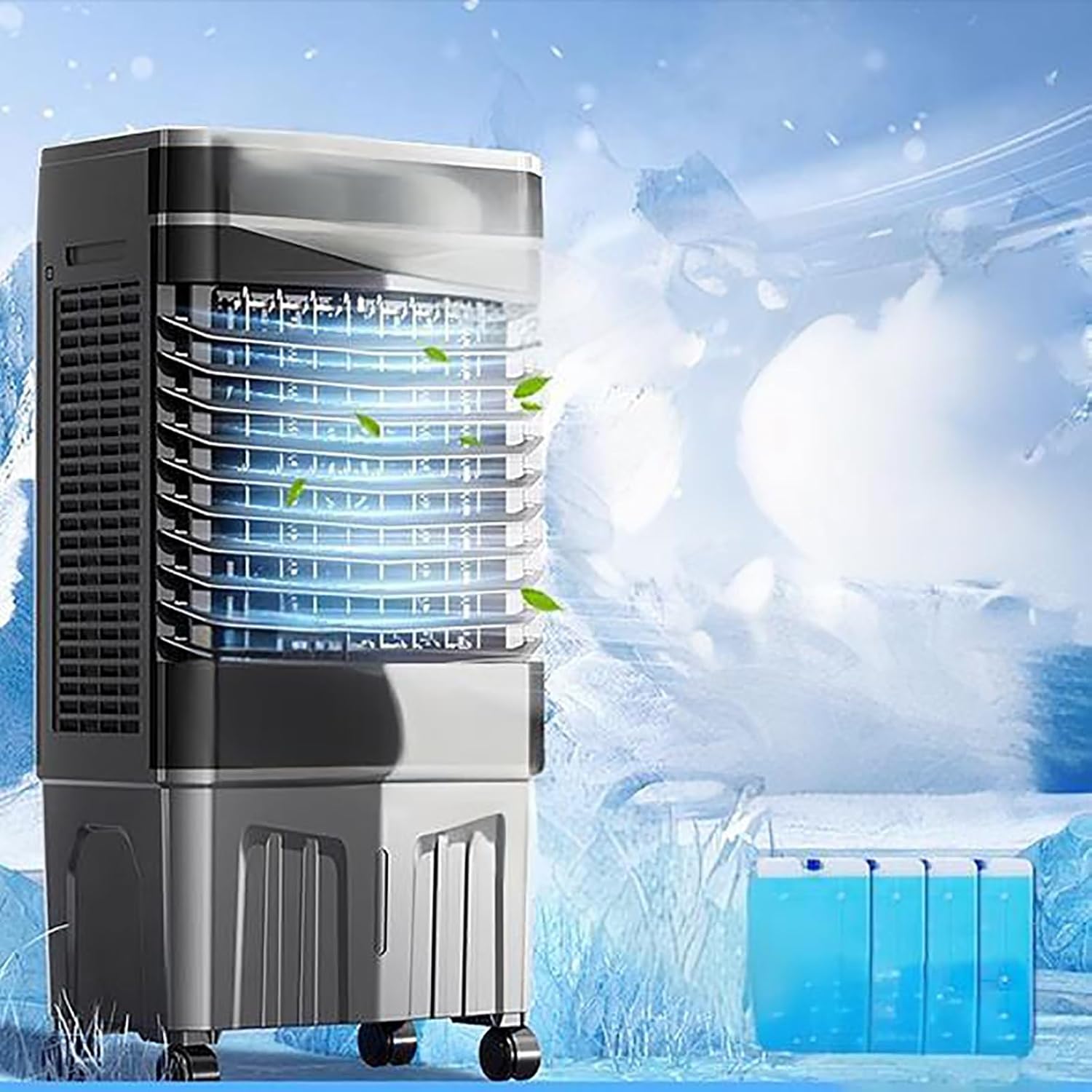 Evaporative Air Cooler with Remote, Evaporative Coolers, 120° Oscillating, 3 Speeds, 4 Ice Packs, Portable Swamp Cooler Air Conditioner(110x35x48 cm/43x14x19 in)