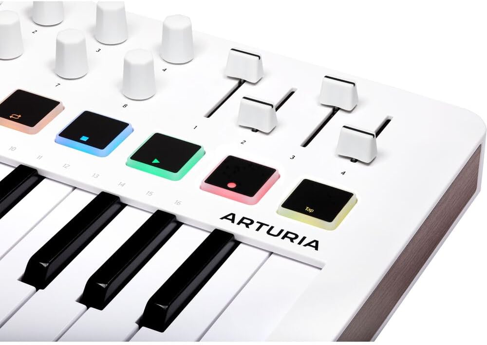 Arturia MiniLab 3 Compact MIDI Keyboard and Pad Controller (White) Bundle with Over-the-Ear Headphones + 6ft MIDI Cable & Cleaning Cloth (4 Items)