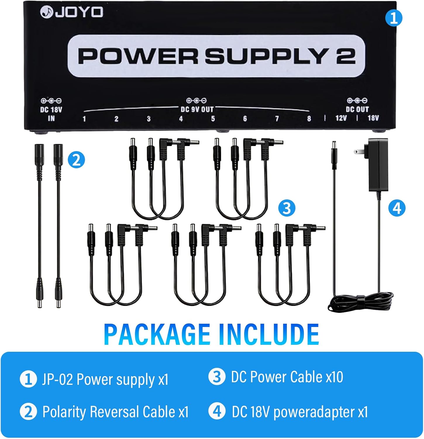 JOYO Bass Pedal of Overdrive Mic'd Tube Bass Amp Simulator Pedal (D53) Bundle With JOYO Guitar Pedal Power Supply (JP-02)
