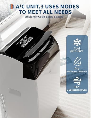 Garvee Portable Air Conditioner, 12,000 BTU Air Conditioner Cools up to 550 Sq.ft, Portable AC Built-in Cool with Dehumidifier and Fan Modes, Remote Control and Easy Window Installation Kit, Black