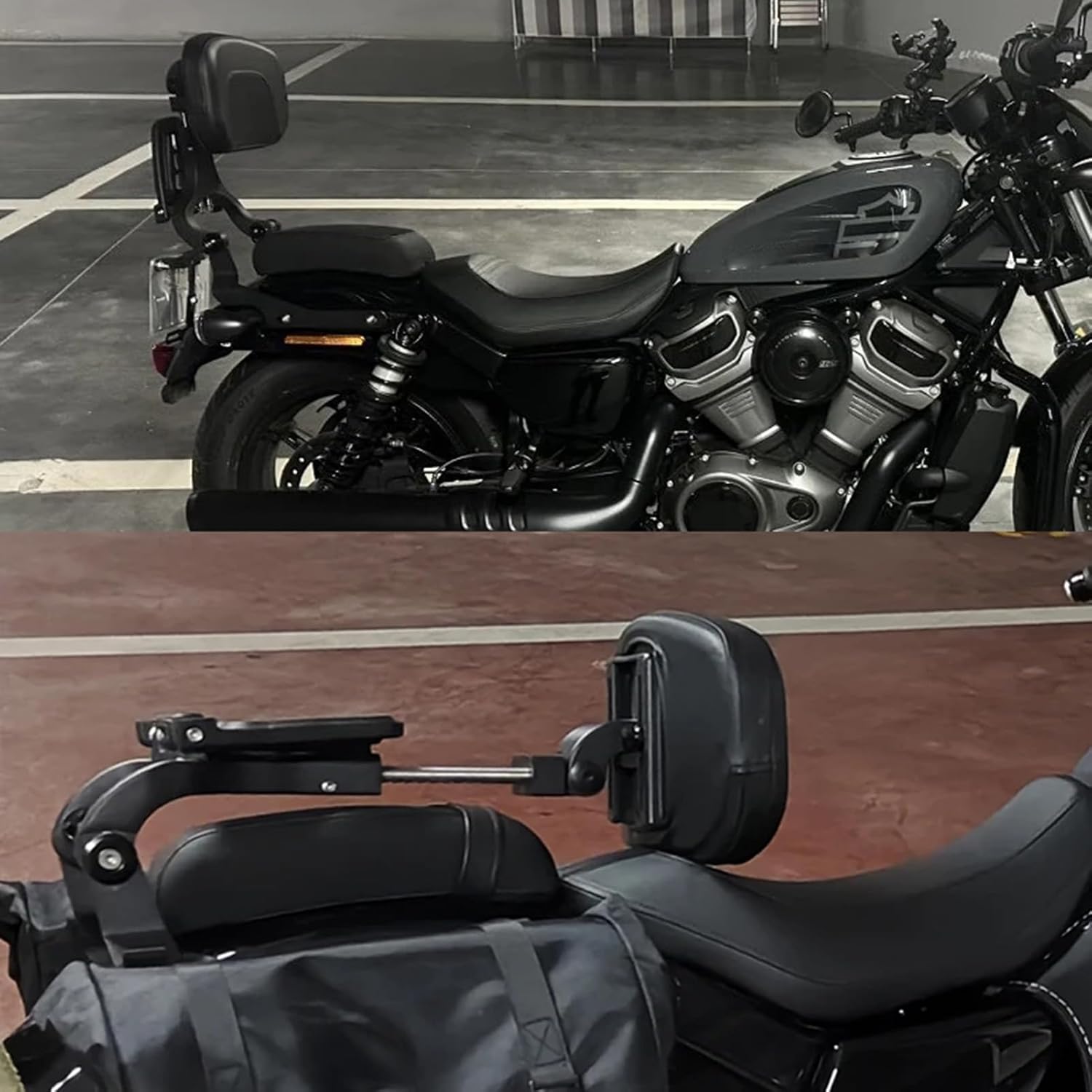 Motorcycle Multifunction Sissy Bar Driver Passenger Adjustable Backrest for Harley Nightster RH 975 Special RH975S 2022 2023 2024 2025 with Folding Luggage Rack Accessories (Black)