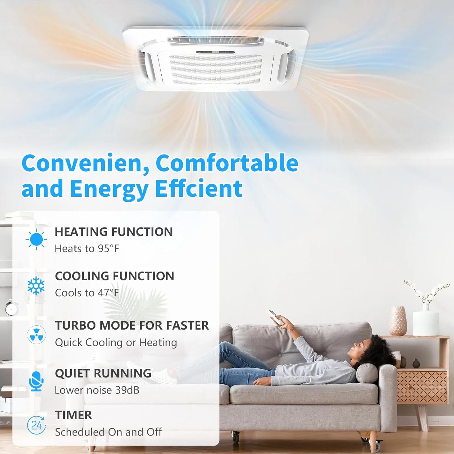 Bonnlo 23000 BTU Ceiling Cassette Air Conditioner with Inverter & Remote Control, 23 SEER2 Ductless Mini Split AC/Heating System with Pre-Charged Condenser, Heat Pump & Installation Kit, 230V