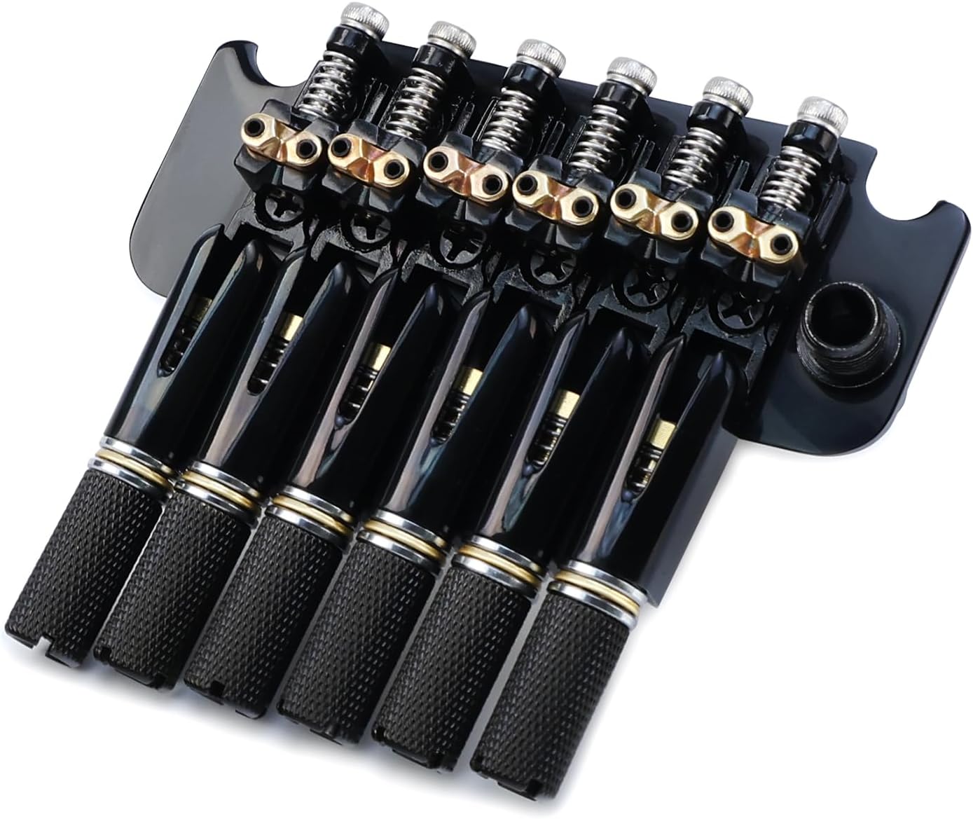 10.5mm Headless Electric Guitar Bridge Brass Block Saddle Hardened Steel Plate 2 point tremolo bridge for Fanned-fret 6 String Headless Electric Guitar Replacement parts （All Black）
