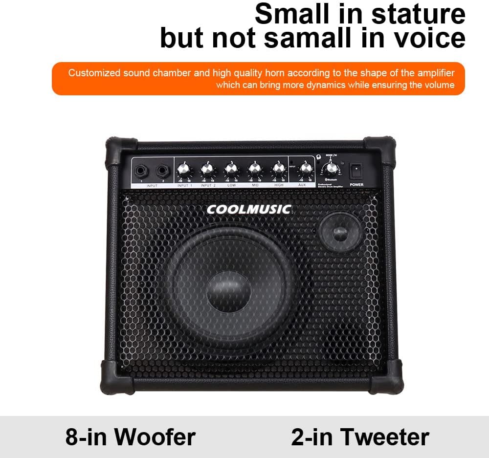 Coolmusic Drum Amplifier 30W, Wireless Electric Drum Speaker Keyboard Amp with 3-Band EQ and DI Out