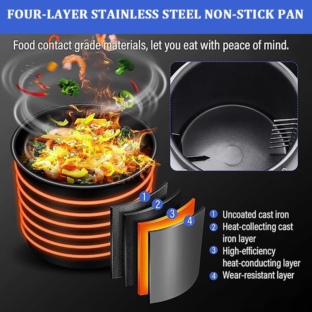 Household Countertop Smart Cooking Machine, Gas-Fired Water Jet 360° Rotating Stir-Fry Machine, Stainless Steel Non-Stick Food Processor, Drum-Type Food Processor,36cm Wok c