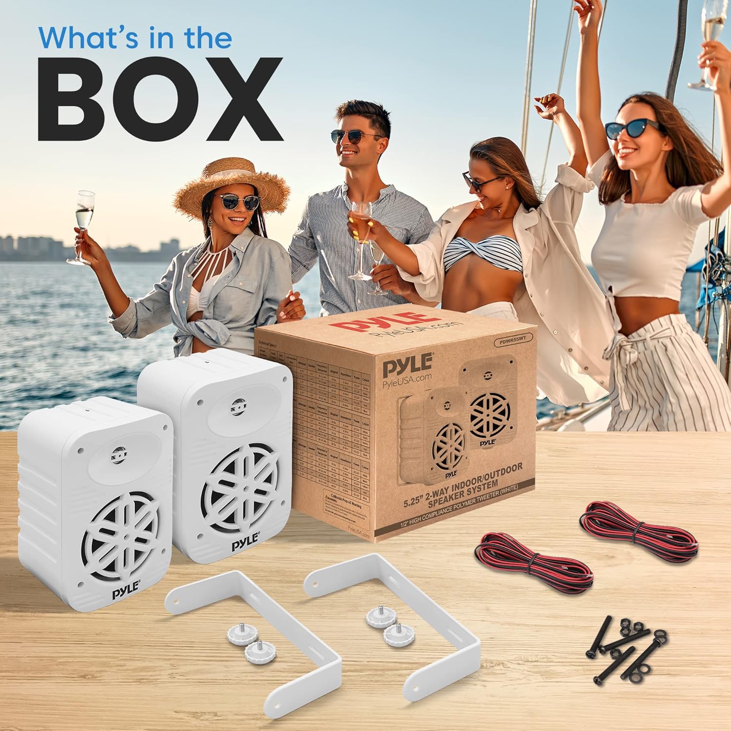 PyleUsa Indoor Outdoor Speakers Pair-500 Watt Dual Waterproof 5.25” 2-Way Full Range Speaker System w/ 1/2”High Compliance Polymer Tweeter - in-Home, Boat, Marine,Deck,Patio,Poolside (White) PDWR55WT