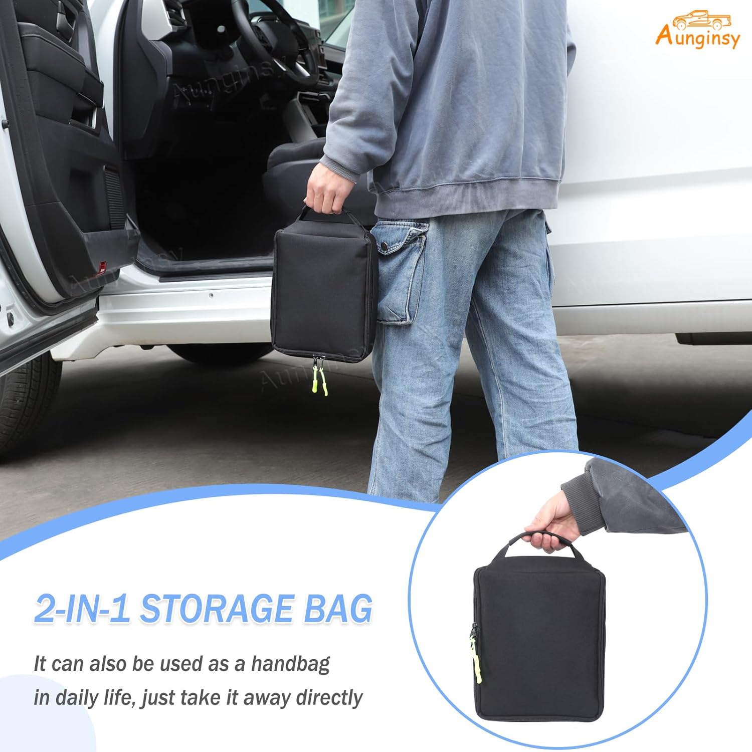 Aunginsy Front Row Under Seat Storage Bag Compatible with Toyota Tundra 2022-2025 Pickup Driver or Passenger Underseat Hidden Organizer Tray Multi-Functional Storage Bag Tool Box Handbag Accessories