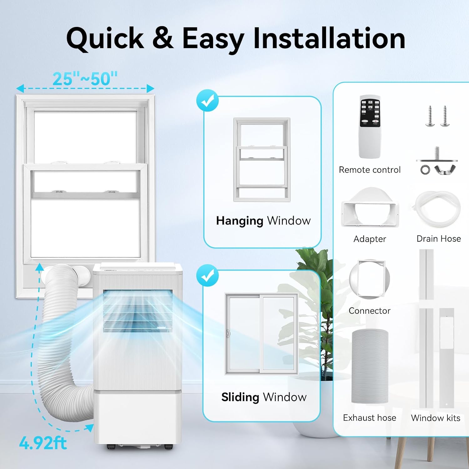 Air Choice Portable Air Conditioner, 10000 BTU Air Conditioner Portable for Room Up to 450 Sq.Ft, Remote Control, 24H Timer, Air Cooling Unit 3-in-1 as Cooler Dehumidifier Fan, Window Kit Included