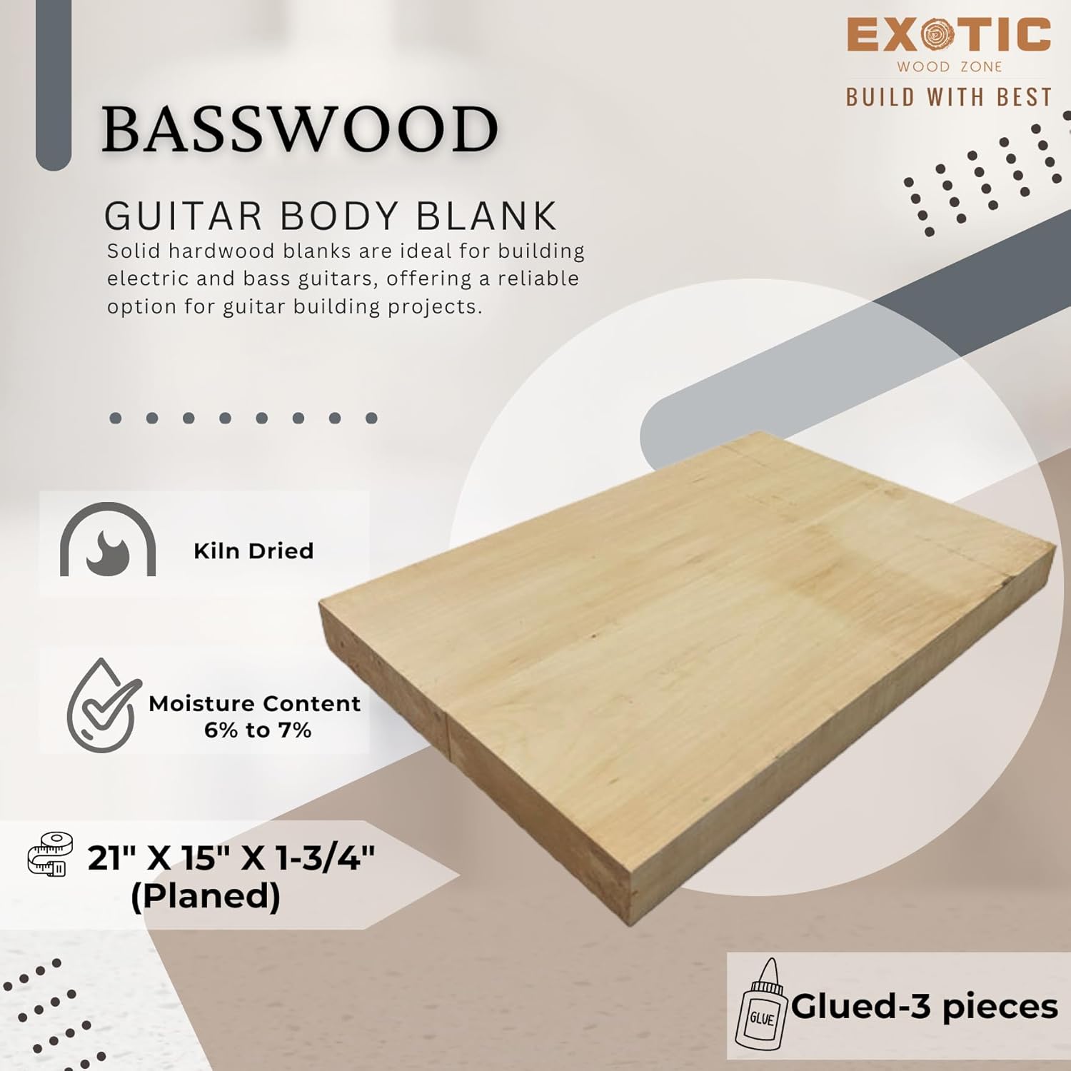 Exotic Wood Zone | Basswood Electric/Bass Musical Guitar Body Blanks | Luither Tonewood Suppliers | 21