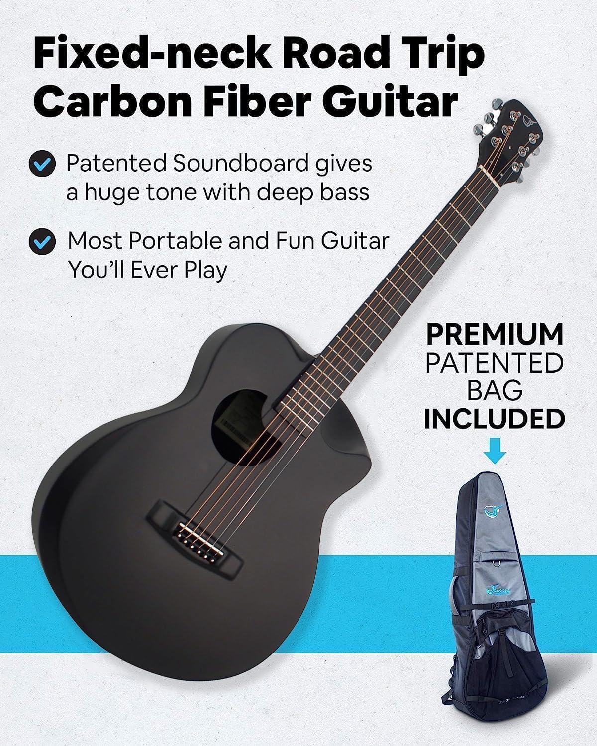 Journey Instruments Carbon Fiber Travel Guitar – RT661M Traveling Acoustic Guitar – Fixed-Neck Road Trip Acoustic Guitar – Heavy Duty Gig Bag (Bronze Black Matte)