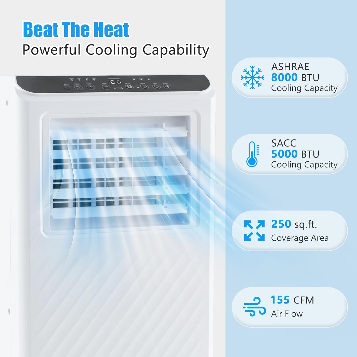 ARLIME Portable Air Conditioner, 8000 BTU 3 -in-1 Air Cooler, Dehumidifier & Fan w/LED Display, Remote Control, 24H Timer, Sleep Mode & Window Installation Kit, AC Unit Cools up to 250 Sq.Ft.