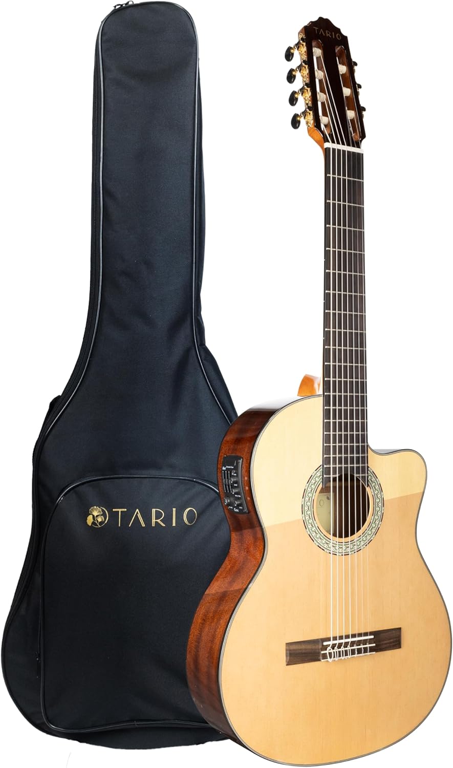 TARIO 7-String Classical Acoustic Electric Guitar, Brazilian Style Cutaway Nylon Guitar with Spruce Top, Mahogany Body, Purpleheart Fingerboard, Built-in 4-Band EQ