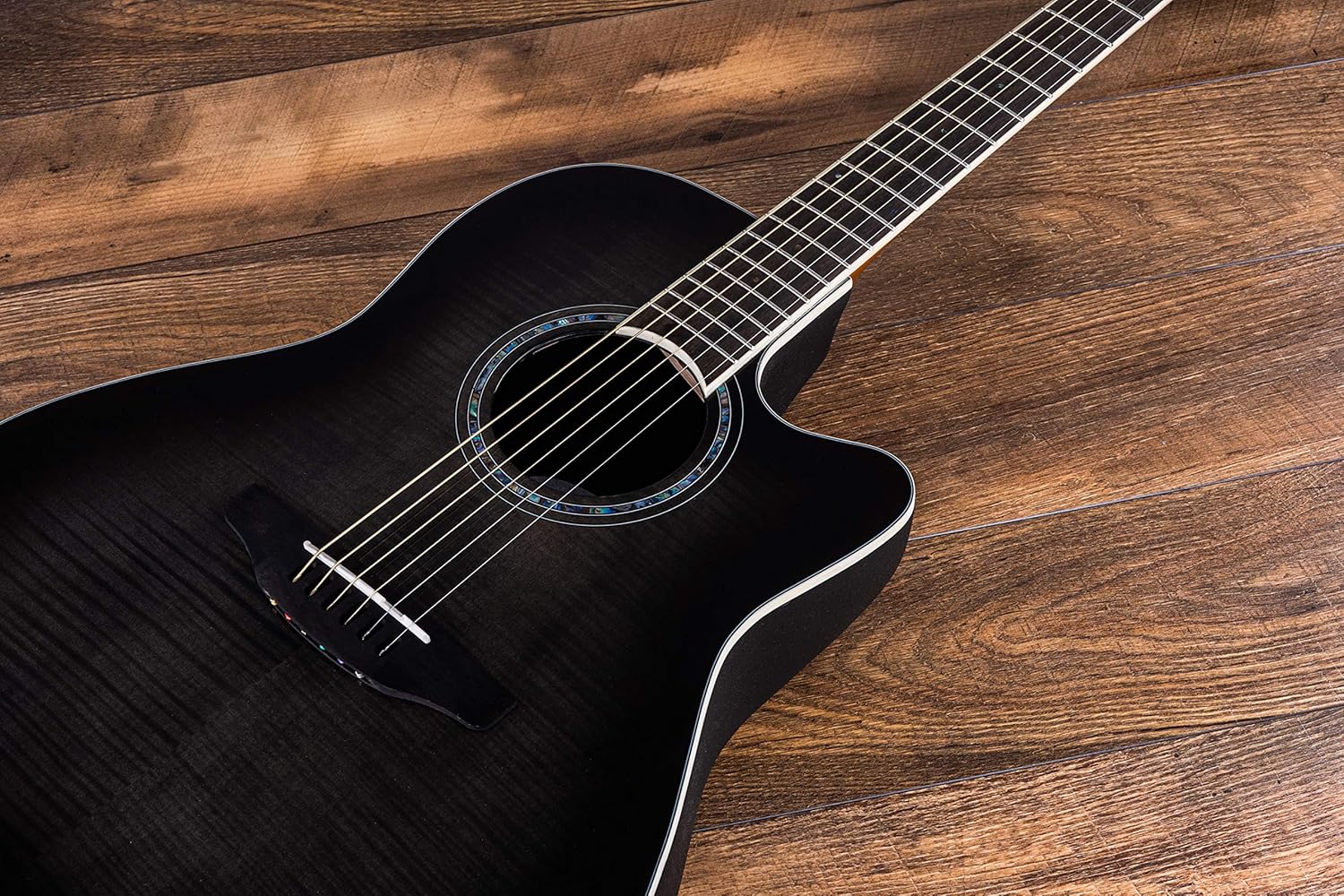 Ovation Celebrity Standard Exotic Mid-Depth Acoustic-Electric Guitar, Transparent Black Flame Maple (CS24P-TBBY)