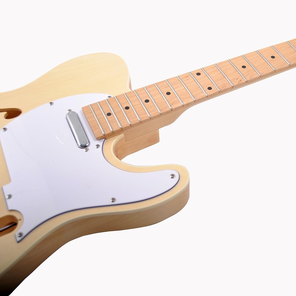 RSW DIY Electric Guitar Kit - Semi-Hollow Body with F-Hole - Pre-Wired Electronics (No Soldering) - Unfinished Basswood T-Style Guitar Building Project for Beginners