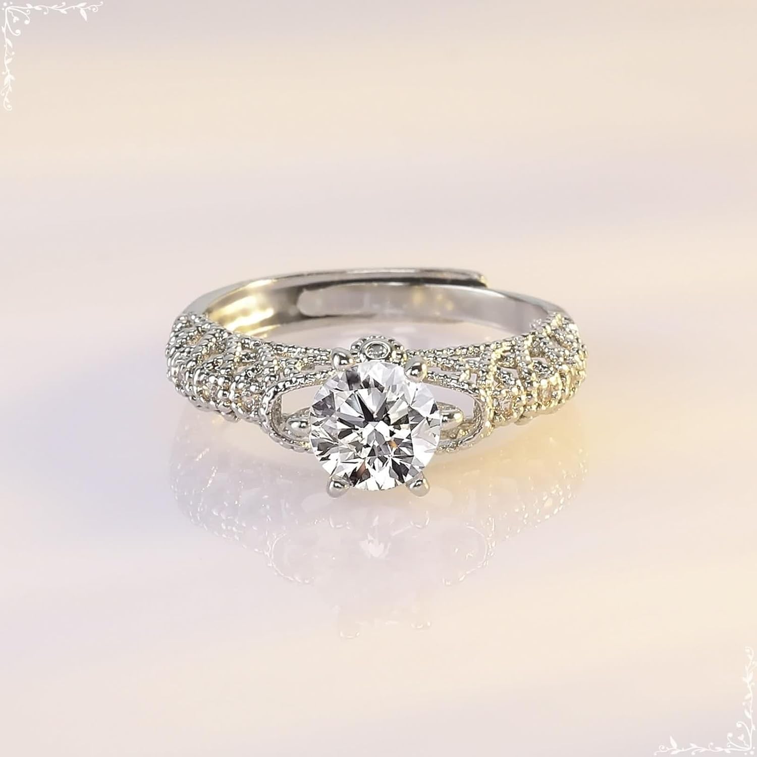 18K White Gold Rings, Eternity Band Moissanite 6 Prongs Silver Ring for Valentine's Day