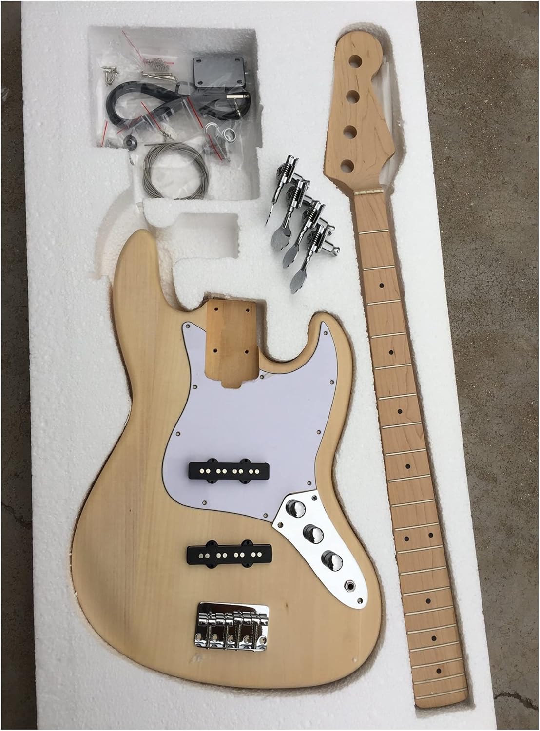 DIY Guitar Kits with Basswood Body and Maple Neck and Fingerboard, Suitable for DIY 4- String JB Bass Guitar Kit