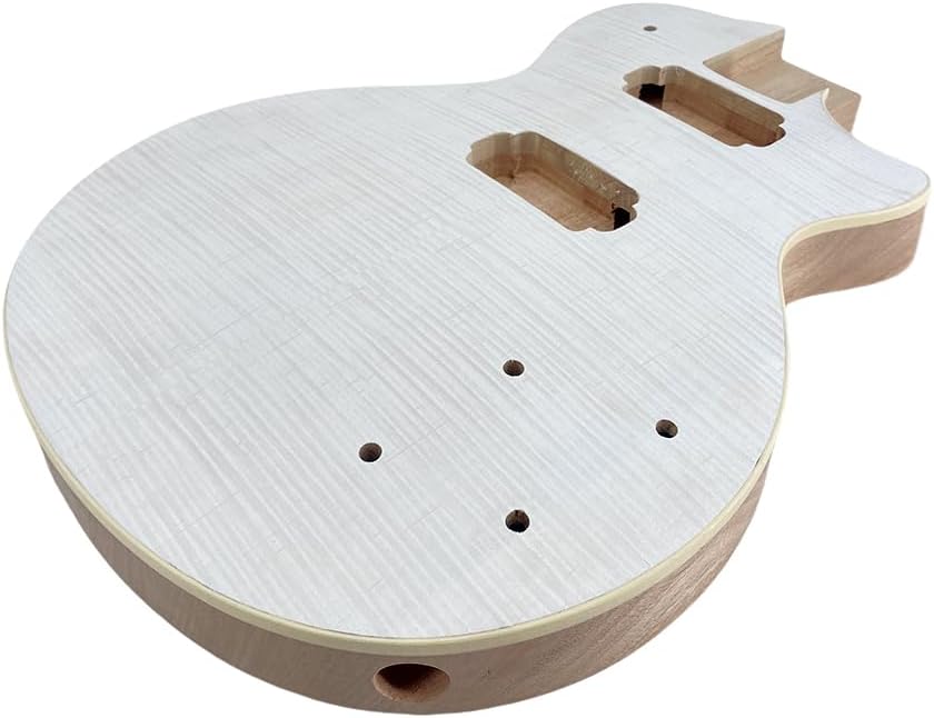 Yinfente Electric Guitar Body Unfinished Mahogany +Maple Top +Flame Maple Veneer Bolt On DIY Guitar Body Blank HH Hamburger Pickup