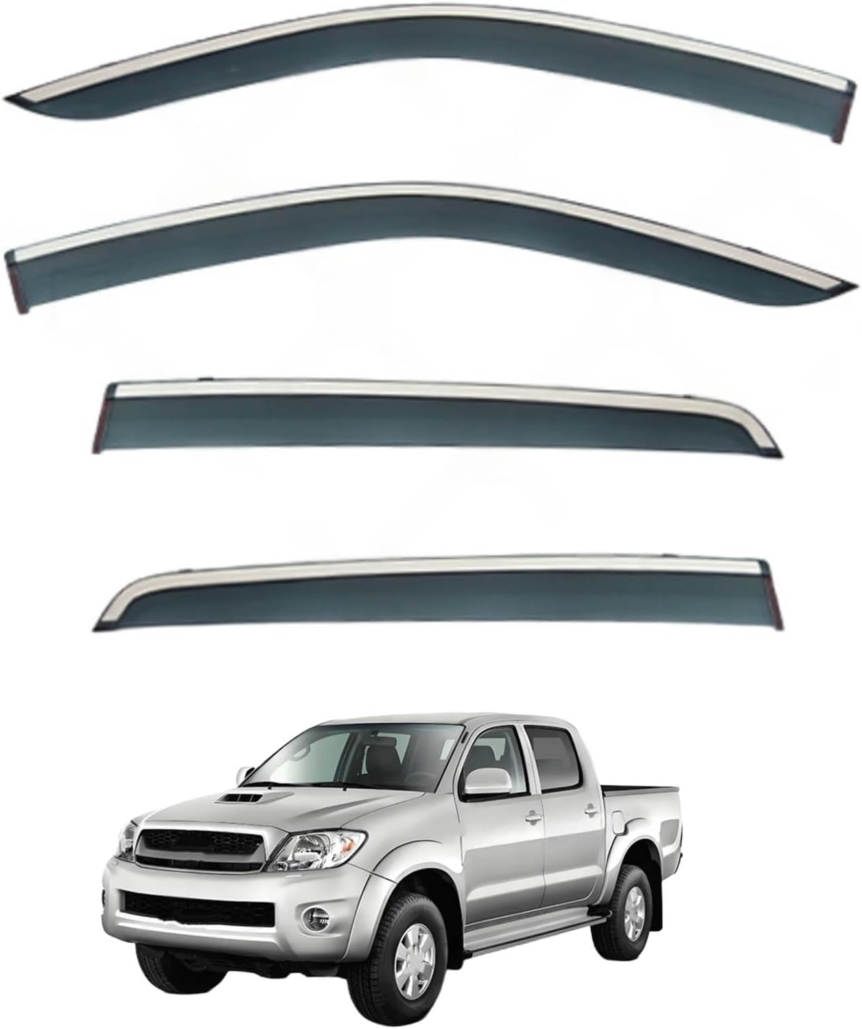 Window Deflectors for Toyota Hilux VIGO MK7 AN10-AN30 2005-2014, Sun Rain Guard Window Visors Vent Shades with Bright Stripes Car Accessories