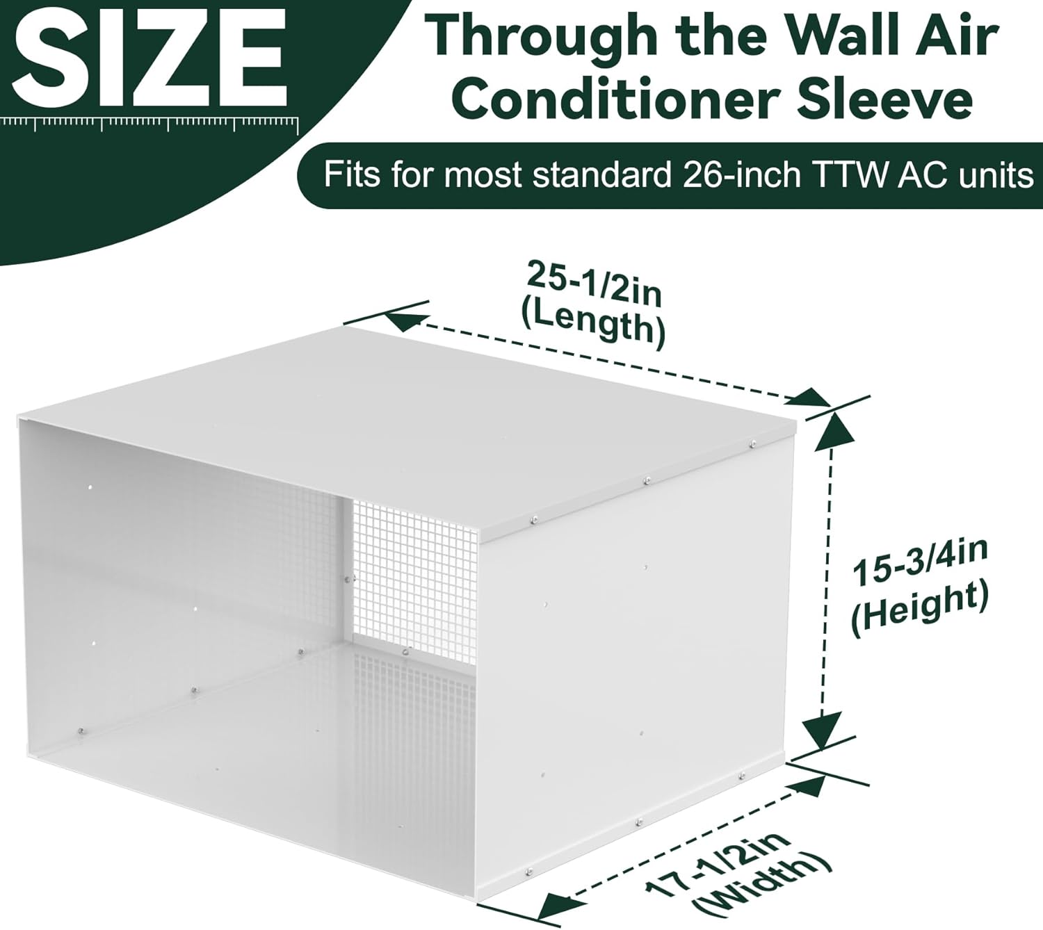 Flehomo Through The Wall Air Conditioner Sleeve, Universal Wall Sleeve Fits Most 26 Inch Through The Wall Air Conditioners, TTW AC Wall Sleeve with Ventilation Mesh Screen