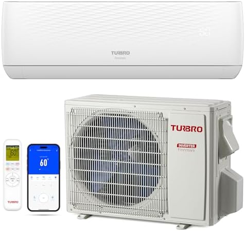 TURBRO 12,000 BTU Ductless Mini Split AC with Heat Pump, Inverter Compressor, 20 SEER2, 115V, R32 Refrigerant, Pre-charged Evaporator, WiFi-Enabled, Works with App, AHRI Certified, Finnmark Series