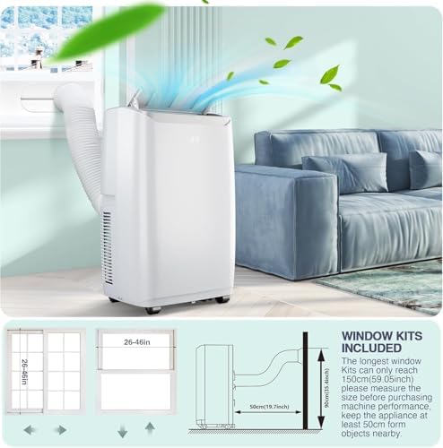 Garvee 14,000 BTU Portable Air Conditioner, 3 in-1 Portable AC Unit with Cooling, Fan & Sleep Mode for Rooms Up to 750 Sq.Ft, Remote Control, 24H Timer, LED Display, 1 Generation, White+White Cap