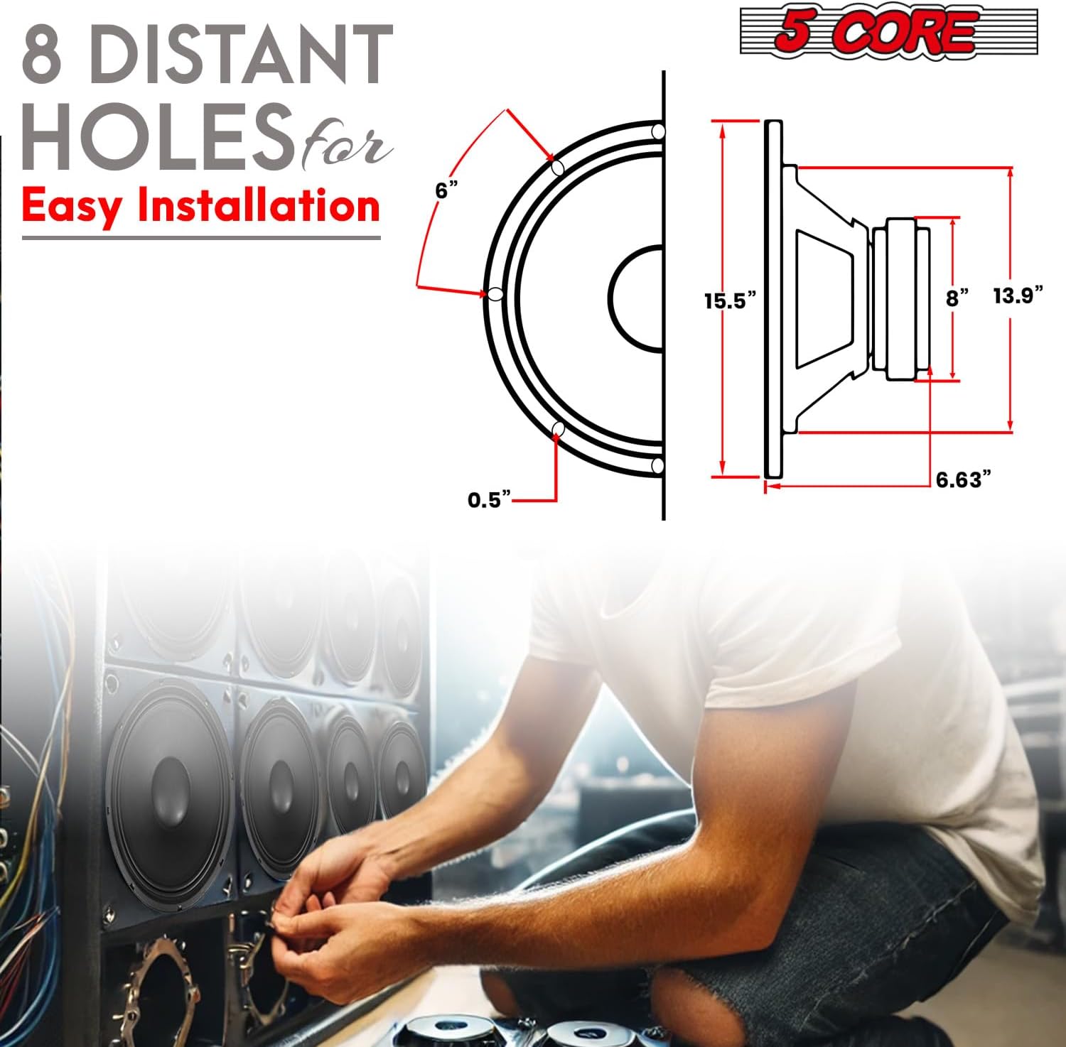 5 CORE 15 Inch Subwoofer Speaker 350W RMS Full Range PA DJ Sub Woofer Speakers 8 Ohm Deep Bass Replacement Component Subwoofers for Pro Audio Use - FR 15190 17 AL