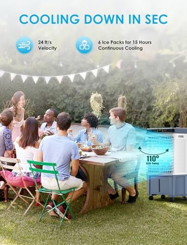 Air Choice Portable Evaporative Air Cooler, 1800 CFM Swamp Cooler with 6 Ice Box & 5.3 Gal Water Tank, 110° Swing, 3 Speeds, Upgraded Remote, 12H Timer, 3-in-1 Air Cooling Fan for Outdoor Indoor, Blue