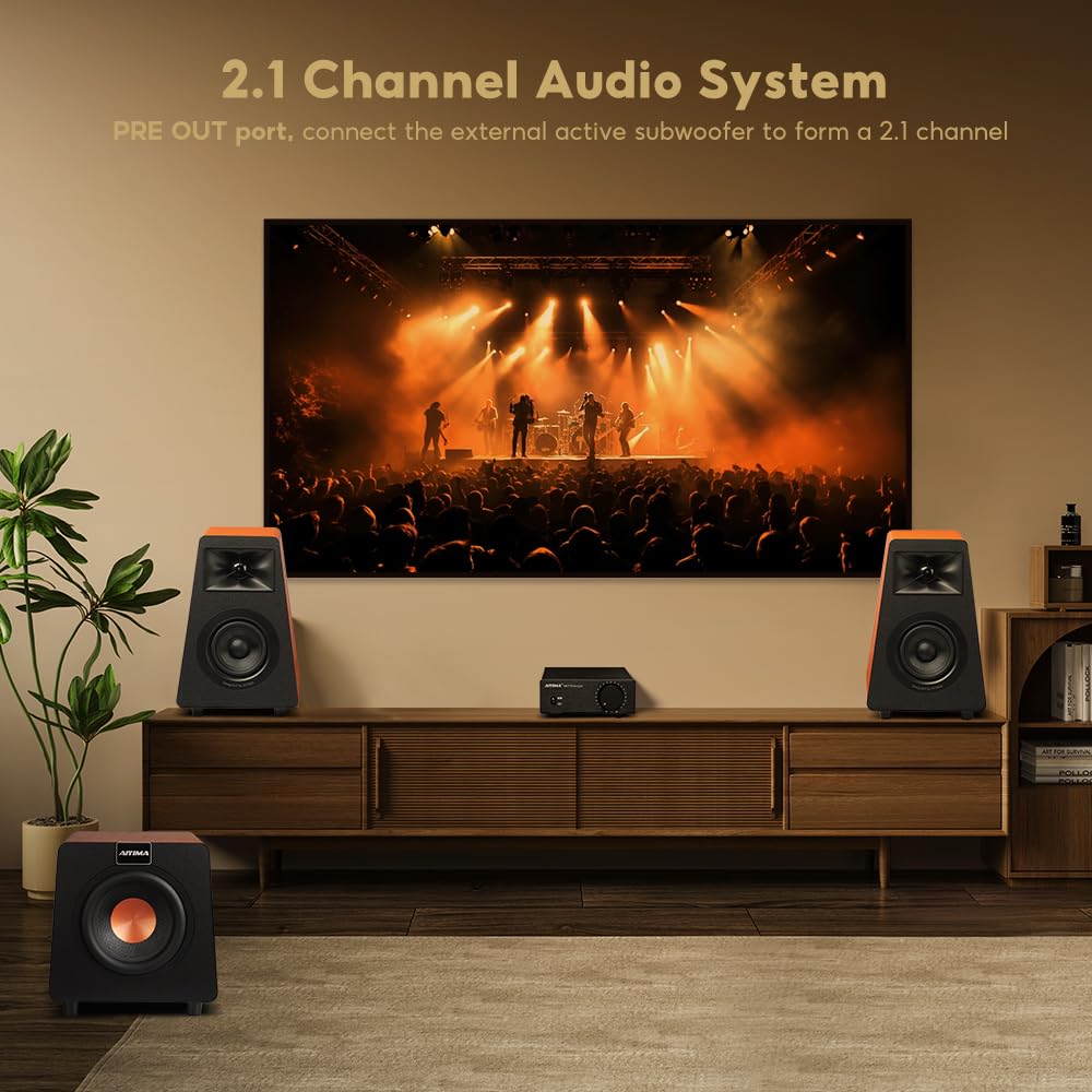 AIYIMA A07 Premium TPA3255 Power Amplifier 300Wx2 HiFi Class D Amp Mini 2 Channel Stereo Amplifier with Pre-Out for Desktop Bookshelf Speaker Home Audio System & DC32V 5A Power Adapter