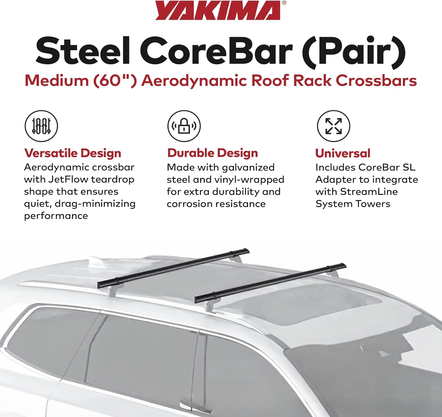 YAKIMA, CoreBar Aerodynamic Crossbars for Roof Rack Systems, Set of 2
