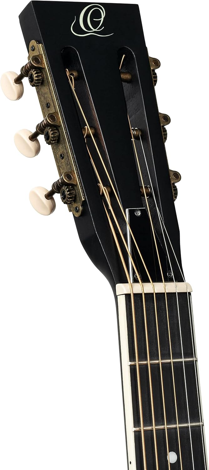 Ortega Guitars 6 String Americana Series Acoustic-Electric Resonator Guitar, Right, Distressed Black (RRG40CE-DBK)