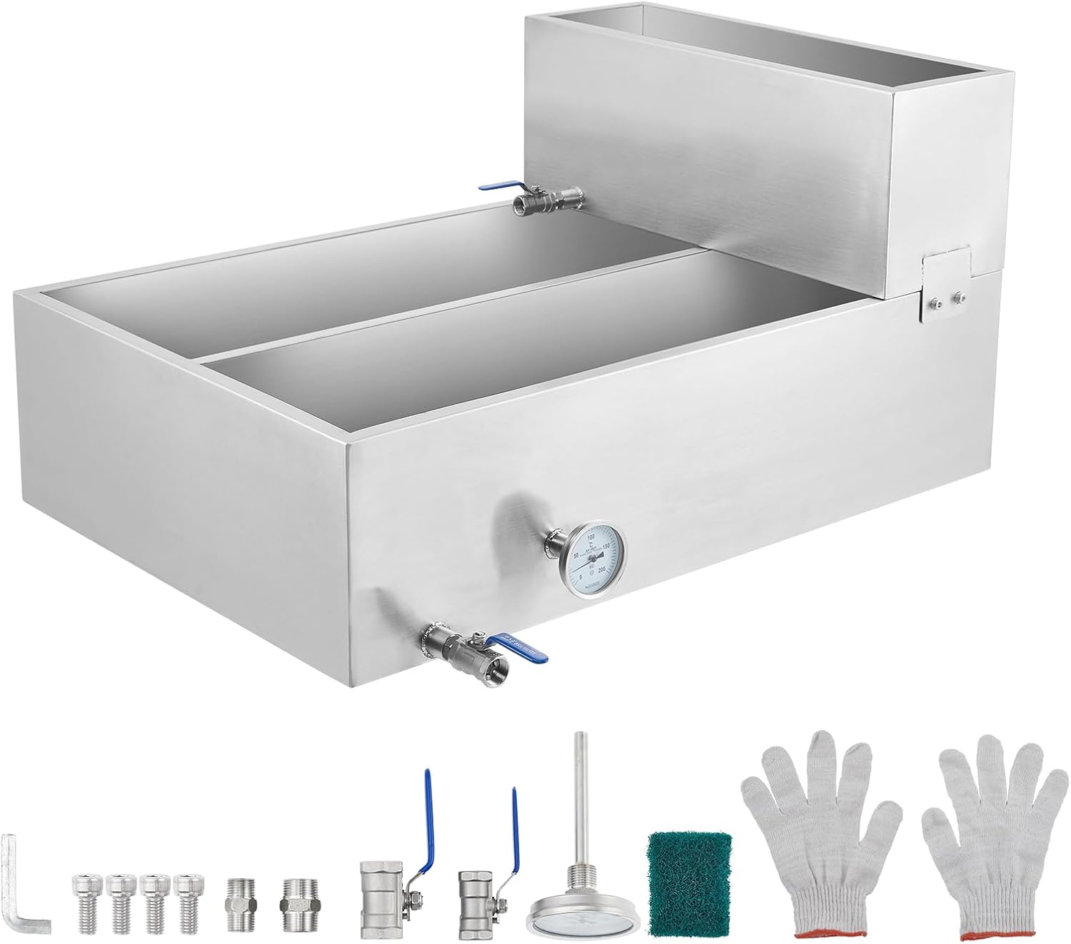 Maple Syrup Evaporator Pan - Stainless Steel, 22.4 Gal, 2 Valves & Thermometer,Upgraded Seamless Welding Technology - for Home & Outdoor(24x36x18.5 Inch)