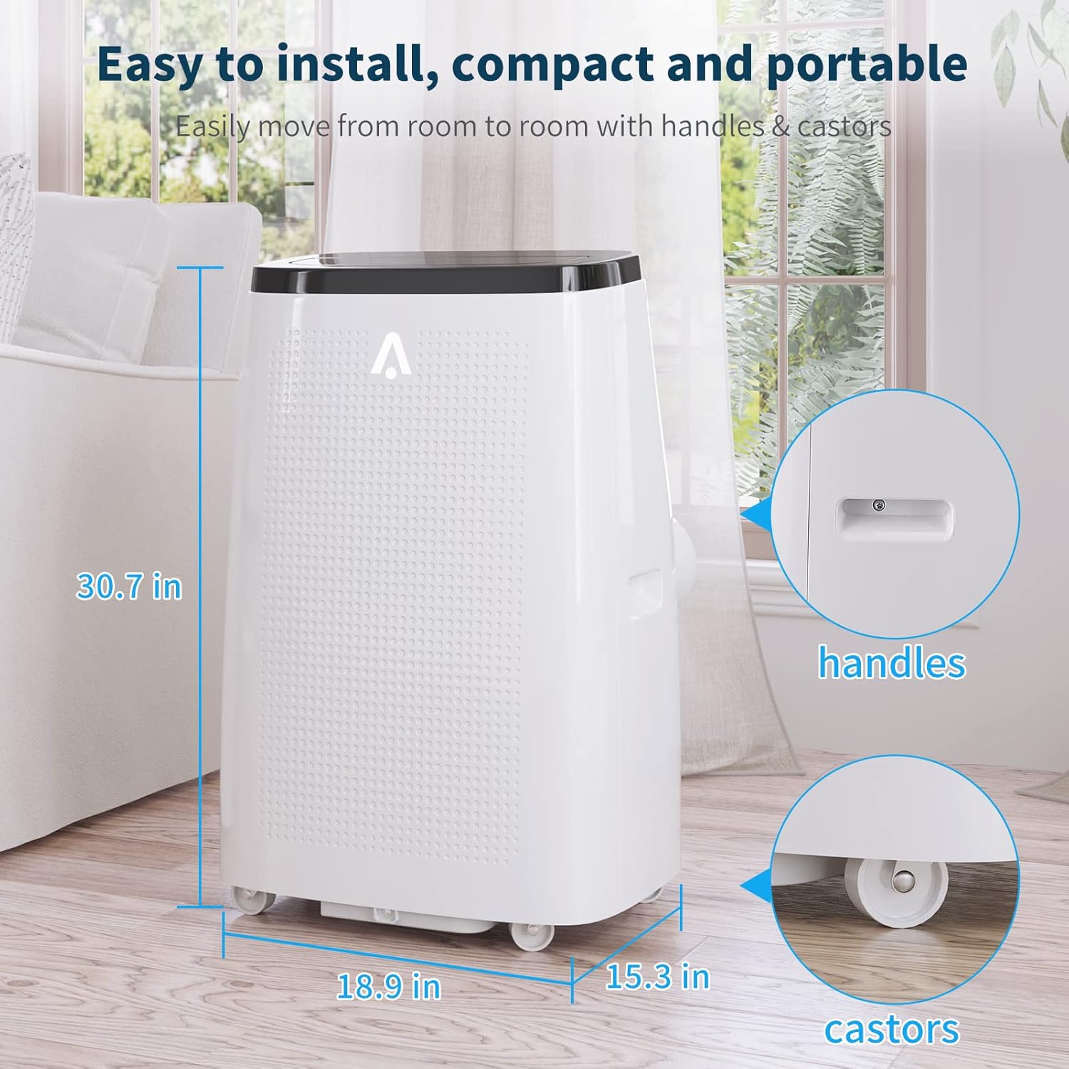 Jojoka Air Conditioner Portables for Room, 14000 BTU Portable AC with Remote Control, 4-in-1 Function, 750 Sq Ft Coverage, 24 Hour Timer & Window Venting Kit, White