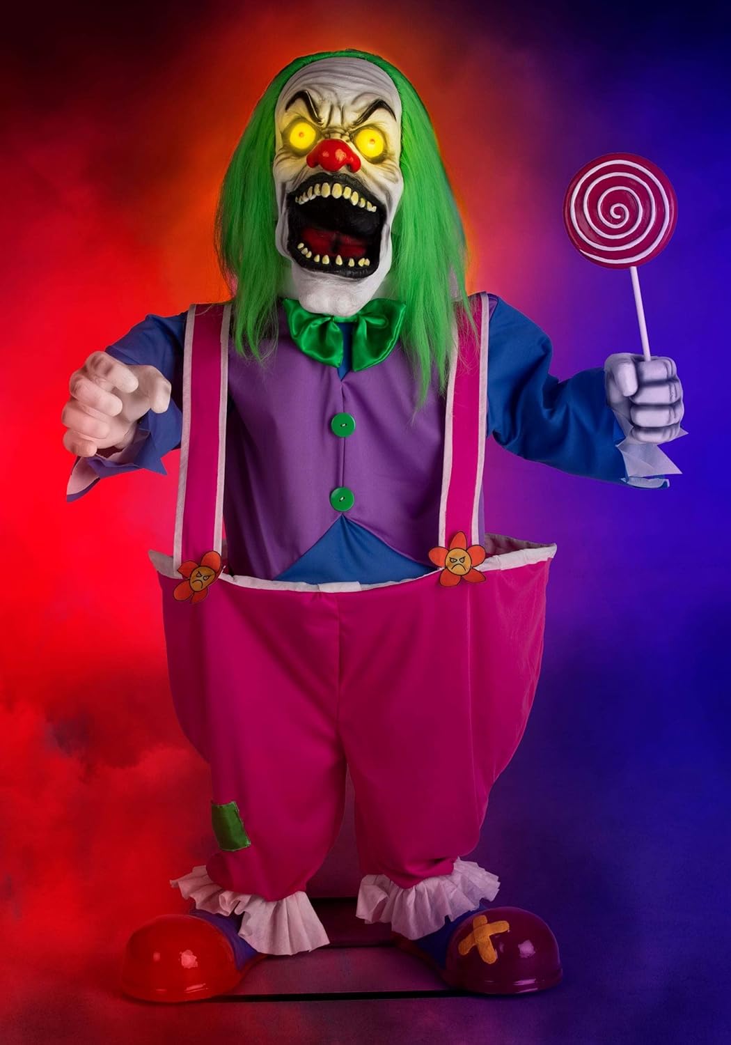 Fun Costumes 4Ft Crazy Killer Clown Animatronic Decoration, Scary Creepy Lollipop Light-Up Eyes and Sound Making Decor