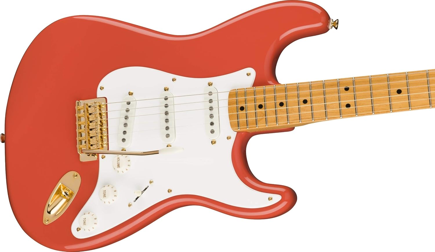 Squier Classic Vibe FSR 50s Stratocaster Electric Guitar, Fiesta Red, Maple Fingerboard