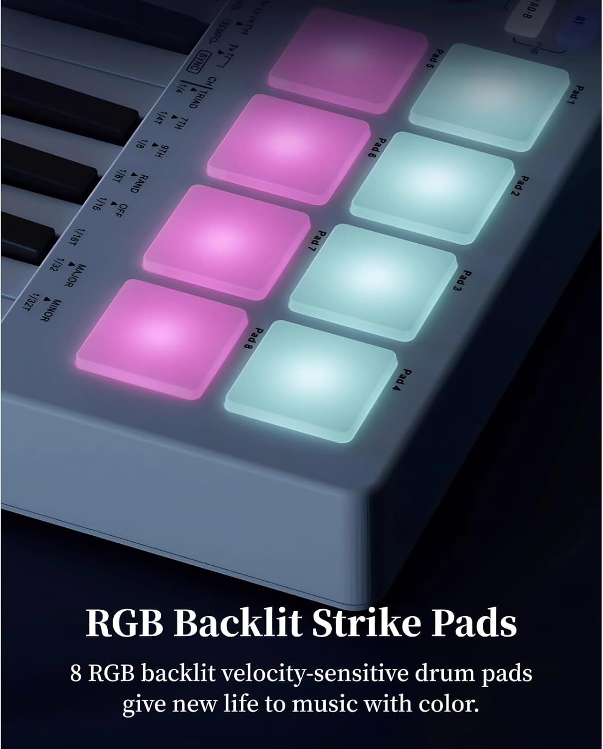 MIDI Keyboard Controller, 25 Key Portable Bluetooth MIDI Controller with 8 Backlit Drum Pads 8 Knobs, Mini Beat Maker for Music Production for Beginners Music making