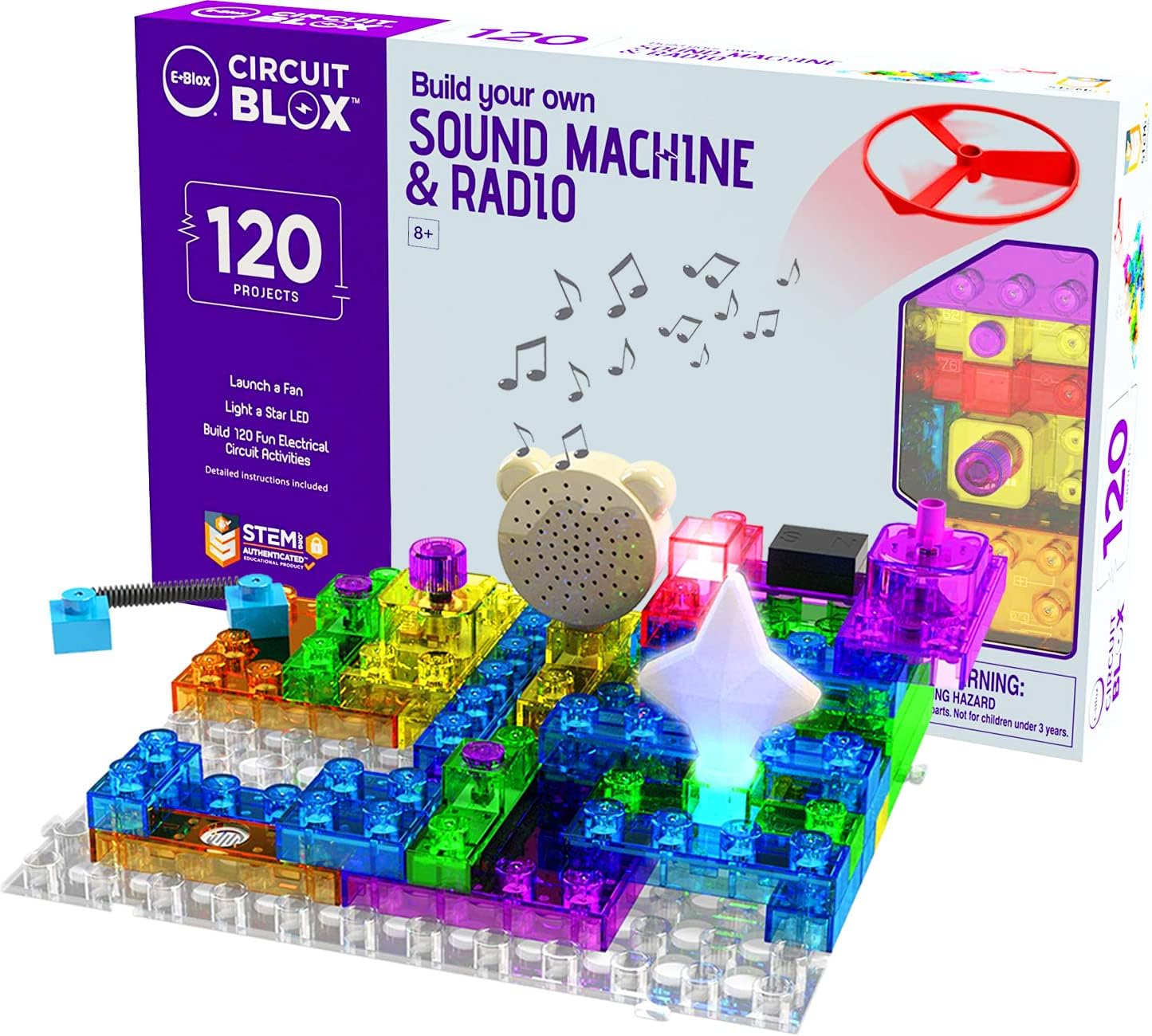E-BLOX Building Blocks Circuit Kit 120 Projects, Build Your Own Sound Machine & Radio, Build Real Working FM Radio & Listen to Favorite Station, 8+