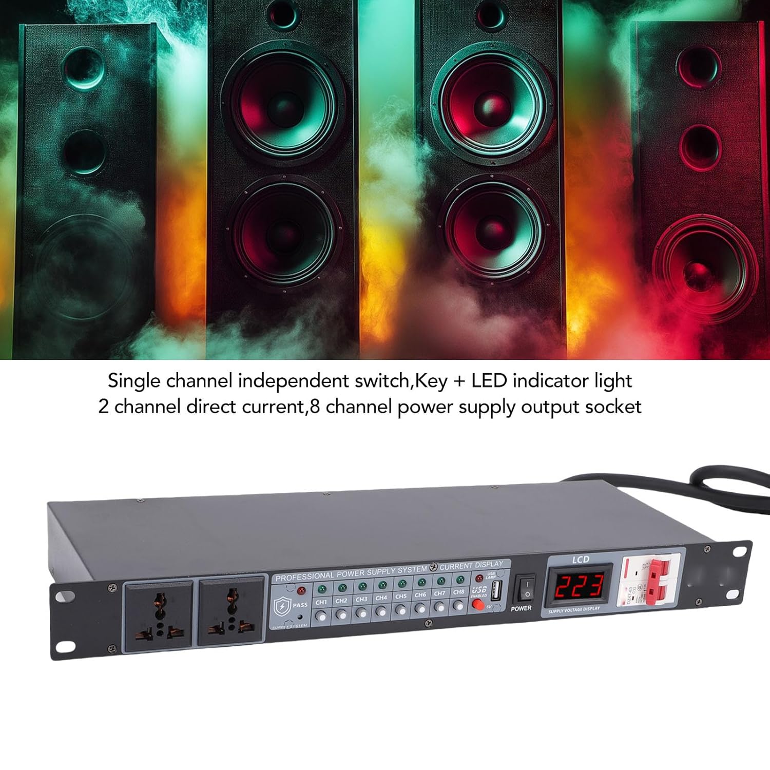 GOWENIC Power Sequencer, Professional 10 Channel Power Sequence Controller with Digital Display, Delay Switch Function for Stage Amplifier Speaker Audio Equipment (US Plug)