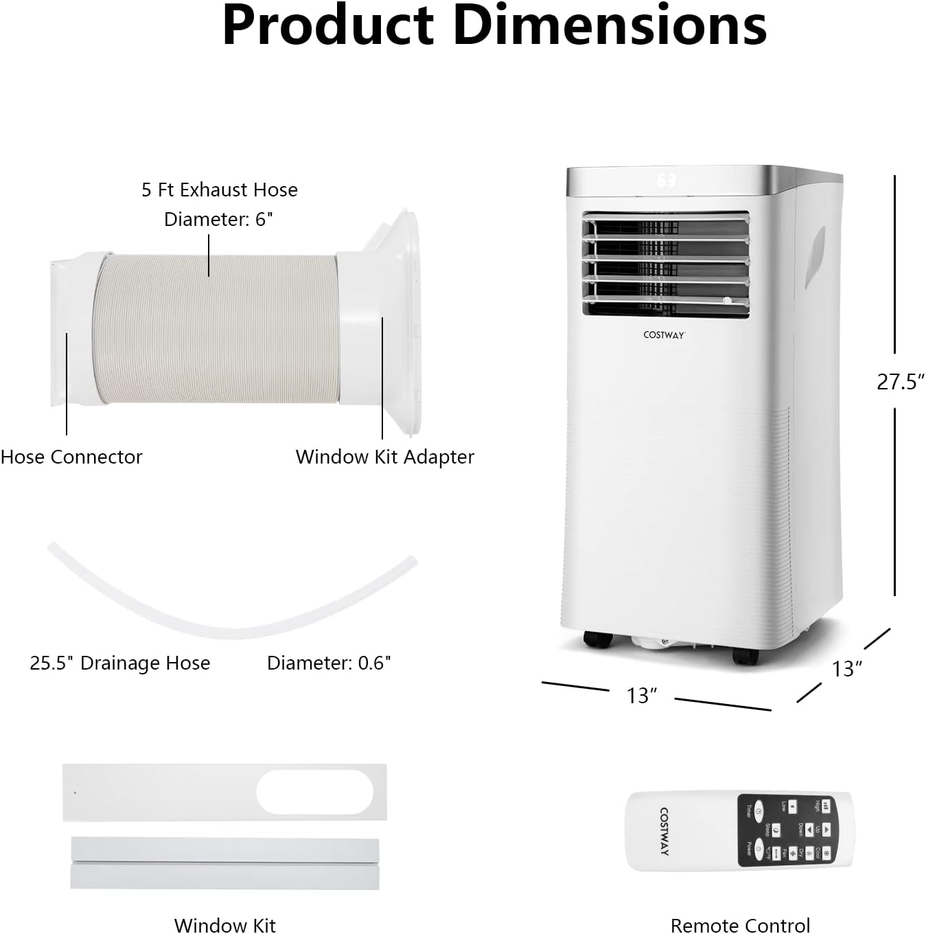 ARLIME 3-IN-1 Portable Air Conditioner, 8000 BTU AC Unit w/Fan & Dehumidifier, 2 Fan Speed, 24H Timer, Low Noise Sleep Mode, Ait Conditioner for Bedroom, Cools up to 230 Sq.ft