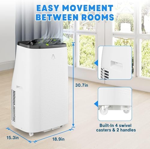 Portable Air Conditioner with Cooling, Dehumidifier and Fan Functions, Standing Cooling, 14000 BTU, Cools Up to 750 Sq. Ft., Remote Control, LED Display, and Window Venting Kit Included