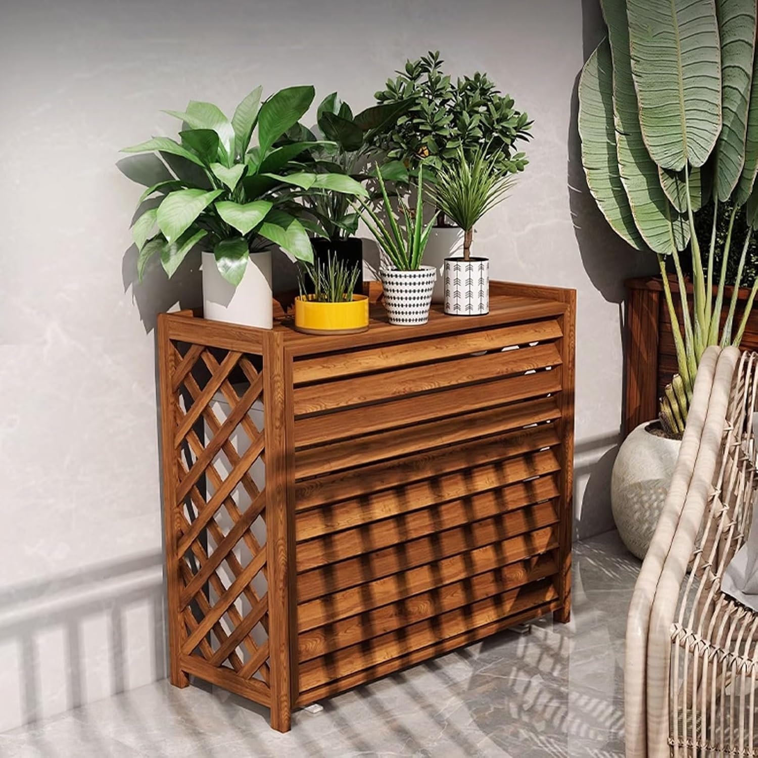 Air Conditioner Cover Condenser Wood Panel Covers For Outside Air Conditioner Louvered Cover For Air Conditioner Unit Outside, Suitable Outdoor Air Conditioner ( Color : Carbonized color , Size : 115*