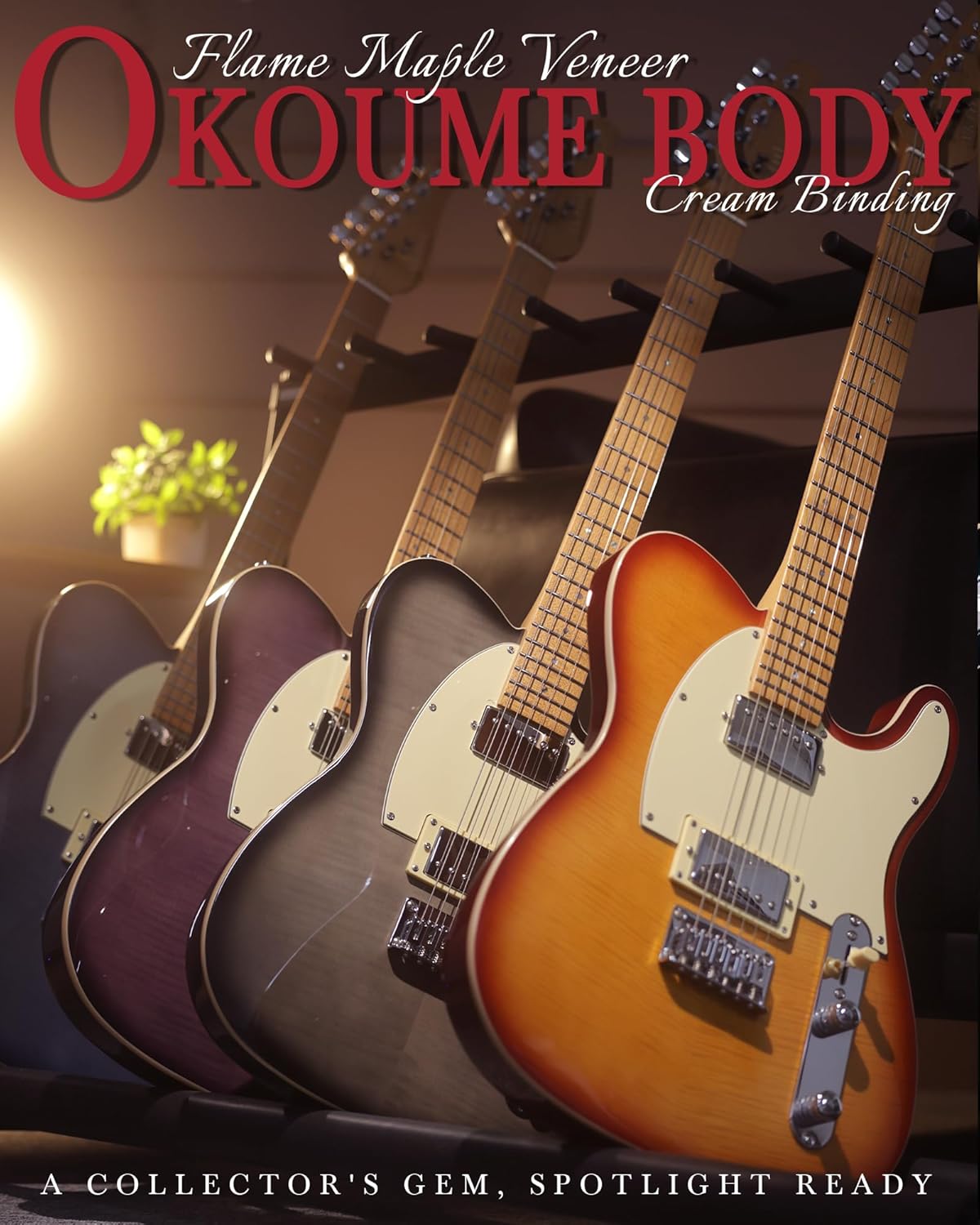 AKLOT Modern TL Electric Guitar – Dual Humbucker with Coil Split, Roasted Maple Neck & Flame Maple Top, Locking Tuners, Beginner & Intermediate Guitar, Inferno Burst