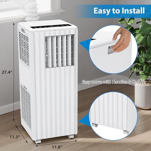 8,000 BTU Portable Air Conditioner with Remote, 3-in-1 AC, Dehumidifier & Fan for Rooms Up to 350 Sq.Ft. Includes Window Installation Kit, 24-Hour Timer, Easy Mobility Wheels & Quiet Operation (White)