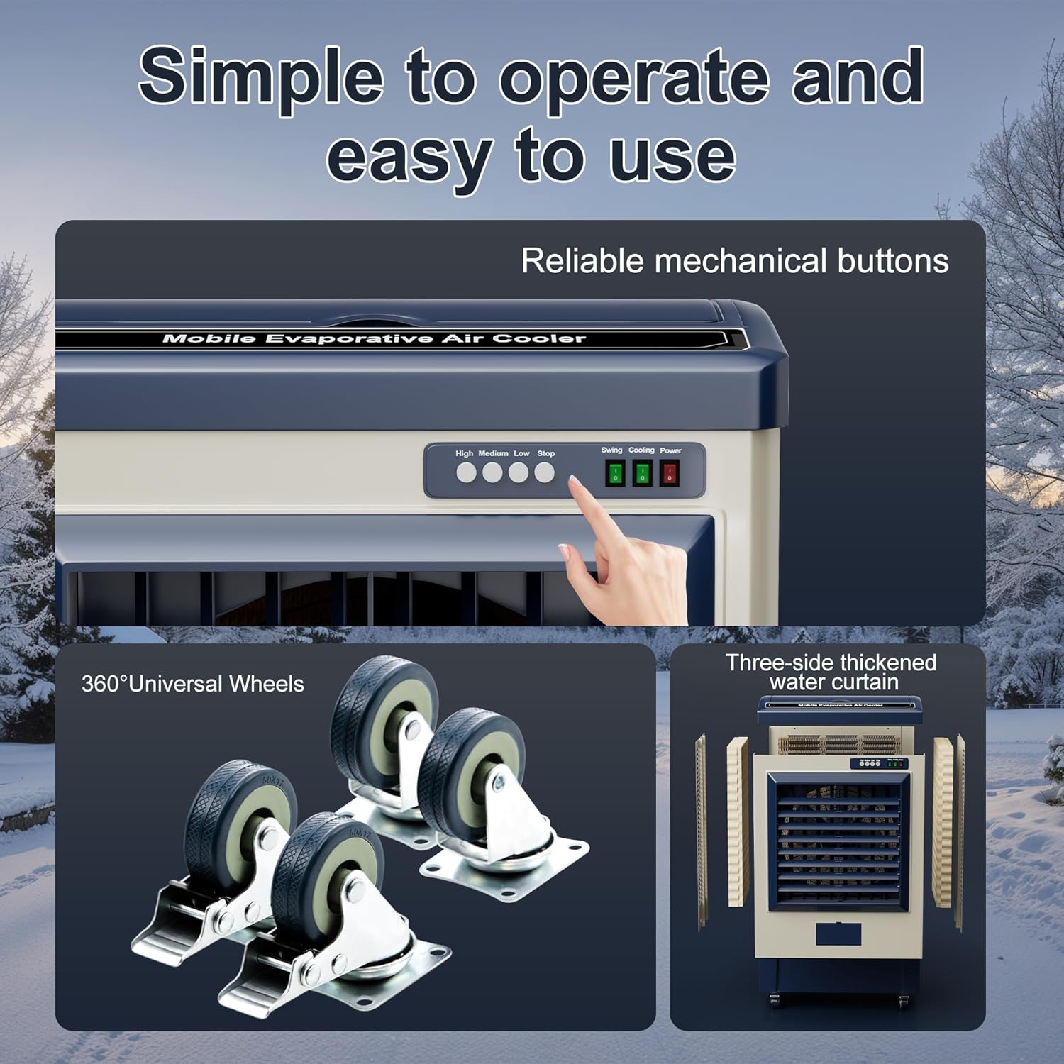 Swamp Cooler,6500 CFM Evaporative Air Cooler,19 Gal Water Tank Outdoor Air Conditioner,3 Speed,Suitable for Indoor & Outdoor Garage,Patio,courtyard,factory workshop,50inch,Blue