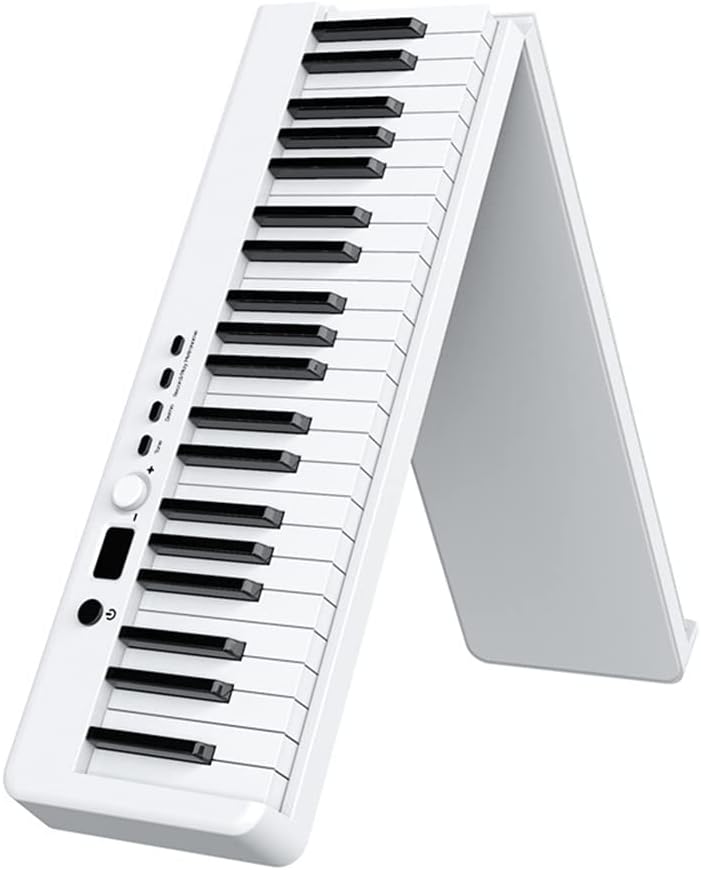 Beginner Foldable Digital Piano 88 Key Full Size Semi Weighted Keyboard, iMeshbean Portable Electric Piano with Pedal, Piano Bag (White)