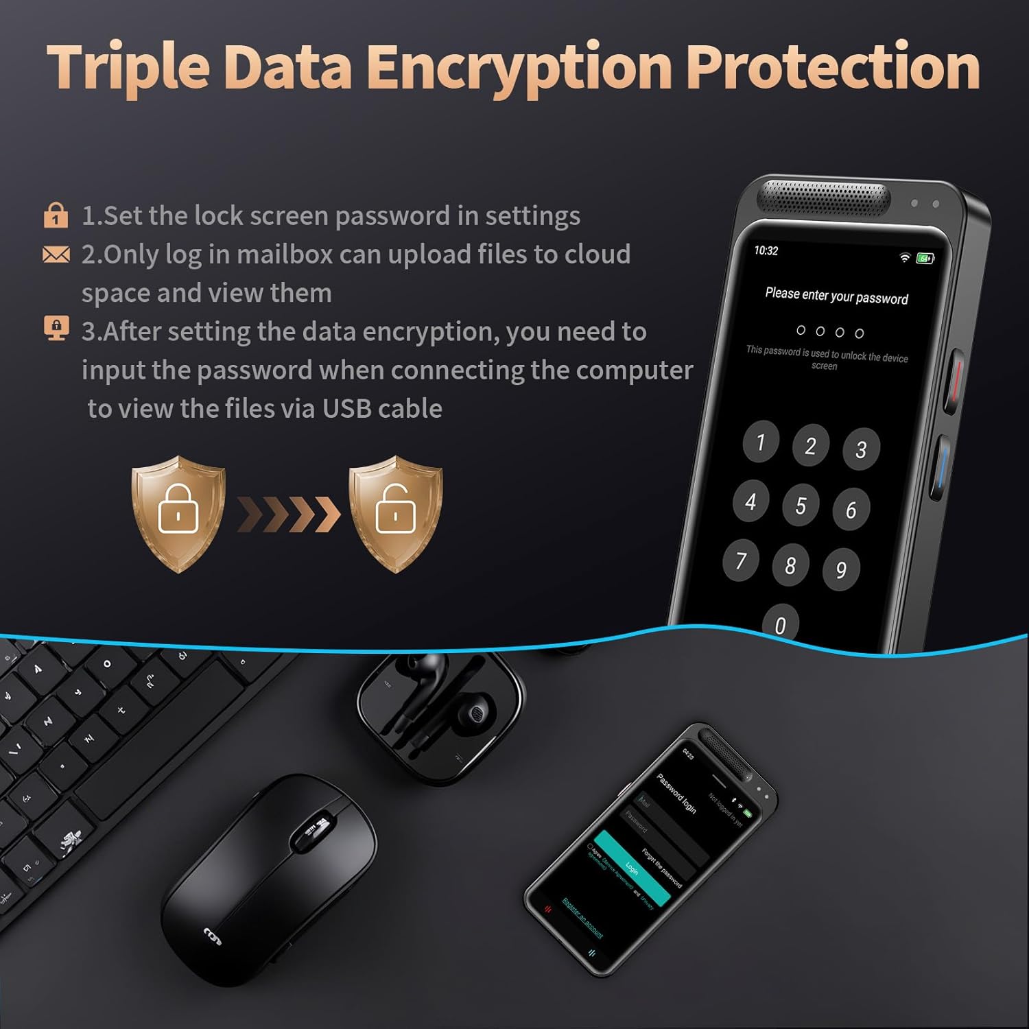 AI Voice Recorder, Digital Voice Recorder with Complimentary Transcription & Summarize & Translation, 80GB Voice to Text Recorder and Transcriber, Support 134 Languages, AI Recorder for Lectures