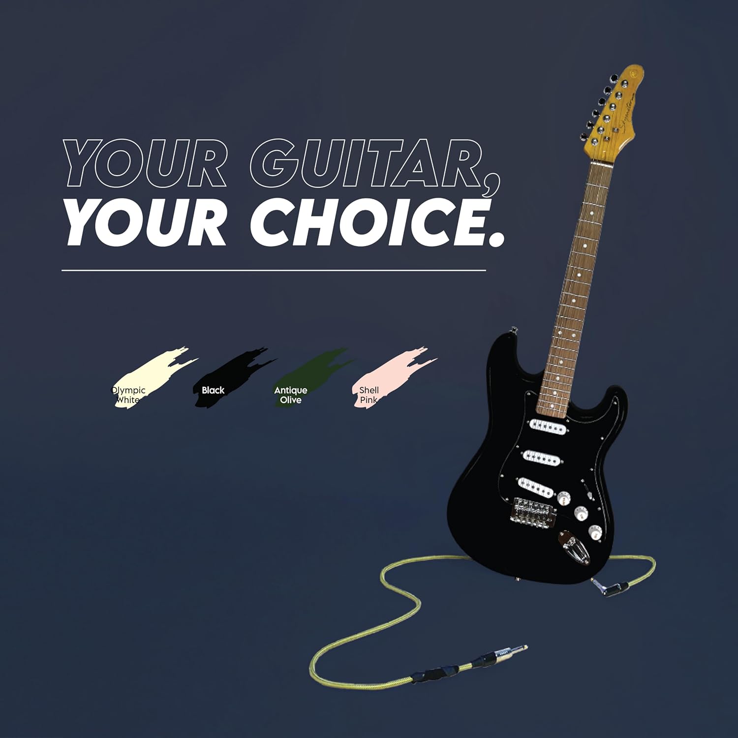 Gigline Skycaster Electric Adult S-Type Full Size, Alder Body, Stainless Steel Frets (Ball End), Bone Nut, SSS Alnico V, Black